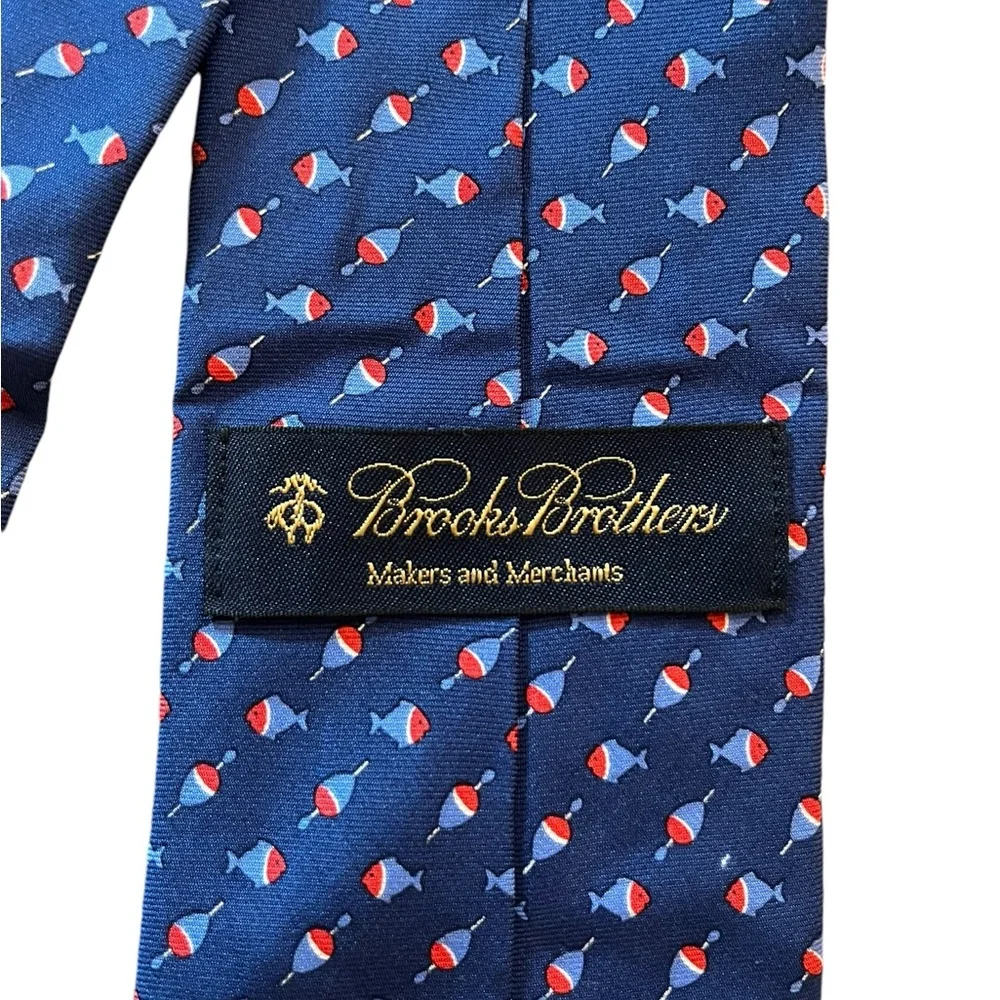 Brooks Brothers Makers And Merchants Tie Blue With Red & Blue Fish &‎ Bobbers